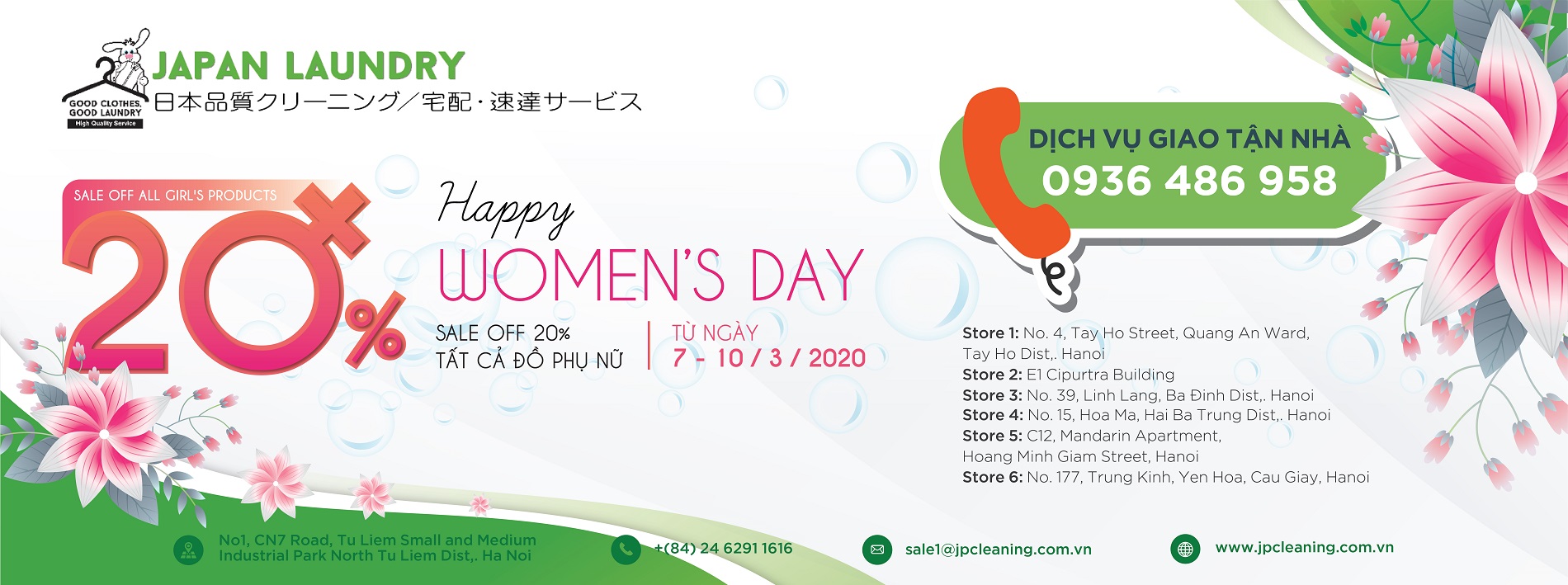 Chúc mừng ngày Quốc tế phụ nữ 8/3 Sale off 20% tất cả đồ phụ nữ